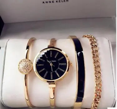 Stylish Women's Watch and Bracelet Set in Rose Gold
