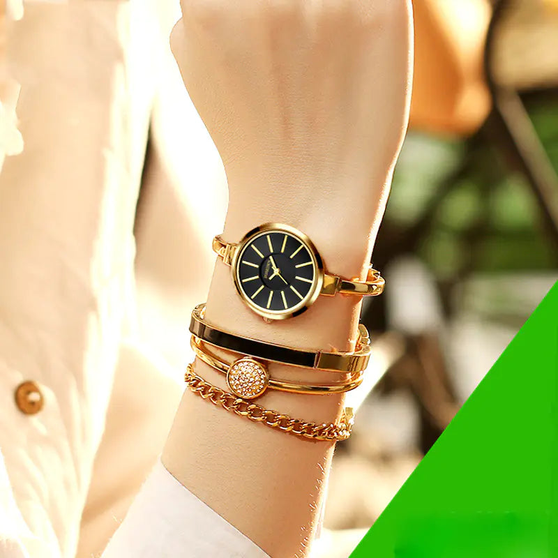 Stylish Women's Watch and Bracelet Set in Rose Gold