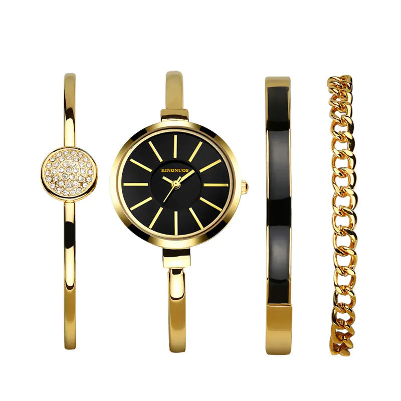 Stylish Women's Watch and Bracelet Set in Rose Gold