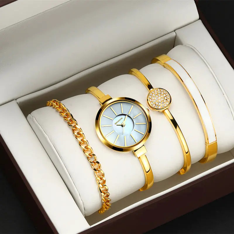 Stylish Women's Watch and Bracelet Set in Rose Gold